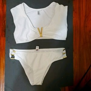 All white 2 piece swimsuit plus size